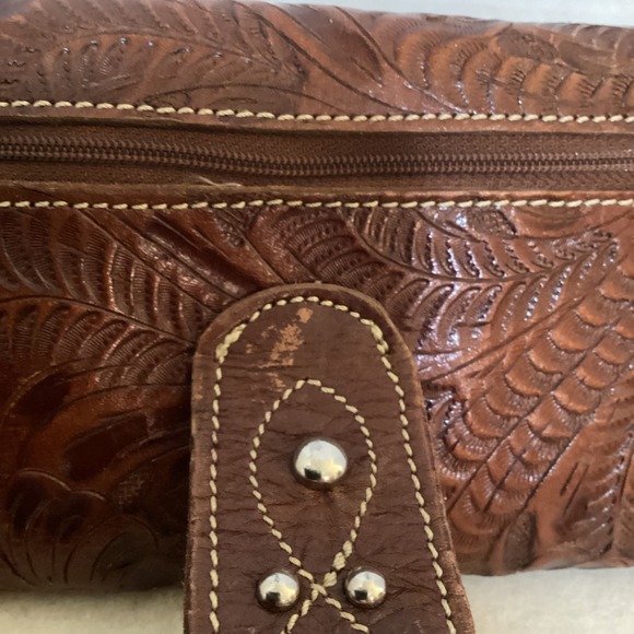 American West Genuine Leather Western Tooled Wallet Brown Snap Closure - Picture 14 of 16